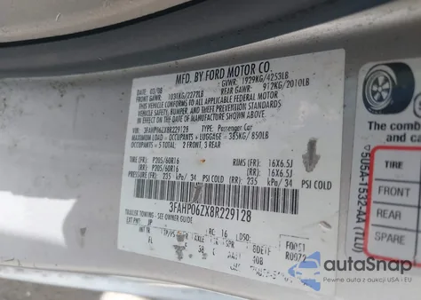 2008 Ford Fusion S из США, поврежденный, VIN 3FAHP06ZX8R229128